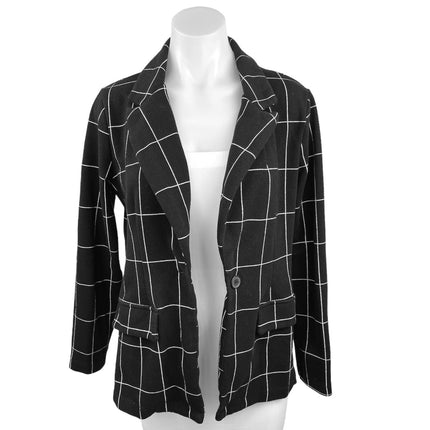 SELF E Women's Black Plaid Single Breasted Collared Long Sleeve Blazer Jacket M