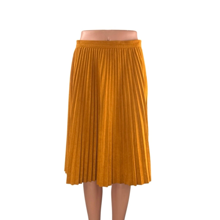 Storee Womens Yellow Pleated High Rise Business Casual Midi Flare A-Line Skirt S