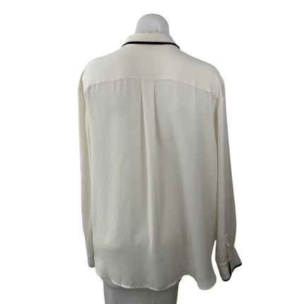 Ann Taylor Women's White Black Long Sleeve Button Down Blouse Shirt Top Size XL