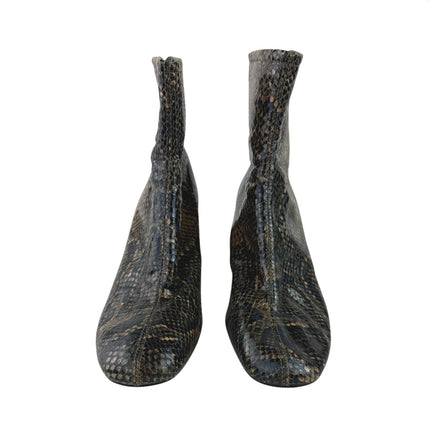 Zara Women's Brown Snakeskin Leather Block Heel Zippper Ankle Boots 39 US 8.5