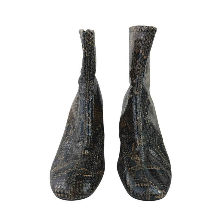 Zara Women's Brown Snakeskin Leather Block Heel Zippper Ankle Boots 39 US 8.5