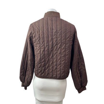 Rains Banja Liner Brown Quilted Long Sleeve Collared Sporty Bomber Coat Jacket S