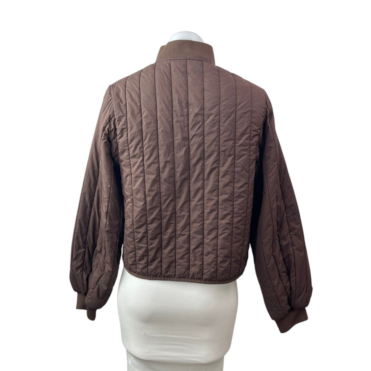 Rains Banja Liner Brown Quilted Long Sleeve Collared Sporty Bomber Coat Jacket S