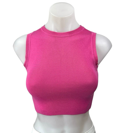 Zara Women's Pink Rib Knit Sleeveless Stretch Pullover Crop Tank Top Size S