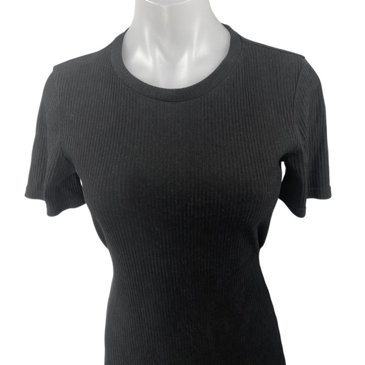 MP|C Black Short Sleeve Ribbed Knit Crew Neck Tie Back Midi Sheath Dress Size S