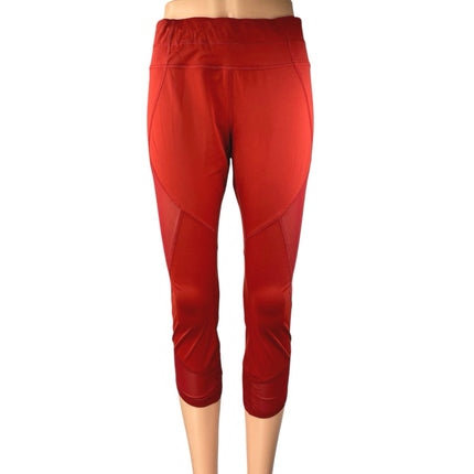 Athleta Aura Sonar Red Mid Rise Skinny Activewear Crop Tight Leggings Pants Sz L