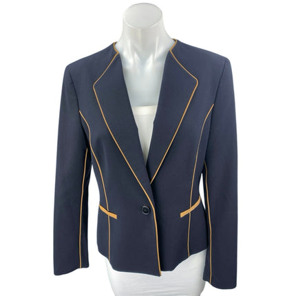 Nine West Women's Blue Orange Trim Long Sleeve One Button Blazer Coat Jacket 6