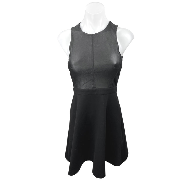 Club Monaco Black Faux Leather Sleeveless Racerback Zip Mini Fit & Flare Dress 0