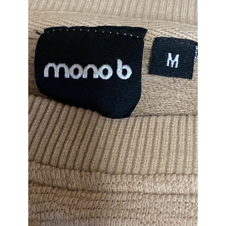 Mono B Women's Tan Crew Neck Knit Long Sleeve Cropped Sweatshirt Top Size M
