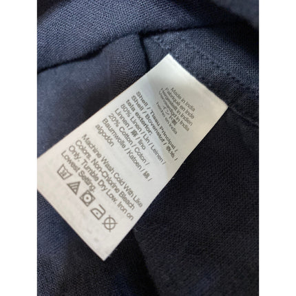 J.Crew Men's Navy Blue Linen Collared Short Sleeve Slim Button Down Shirt Top M