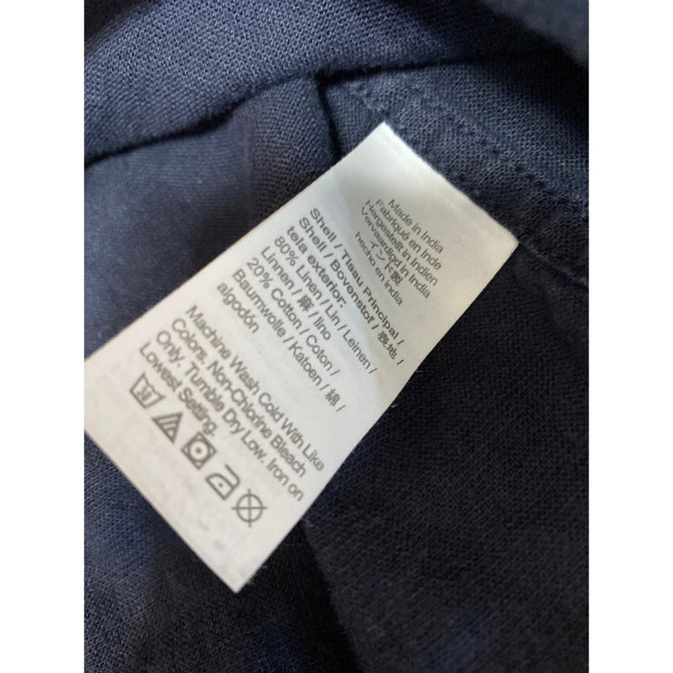 J.Crew Men's Navy Blue Linen Collared Short Sleeve Slim Button Down Shirt Top M