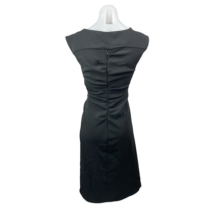 Zara Women's Black Side Ruched Boat Neck Cap Sleeve Slim Midi Sheath Dress Sz XS