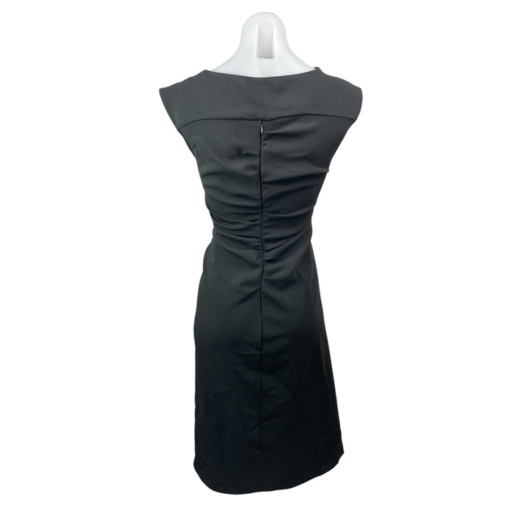 Zara Women's Black Side Ruched Boat Neck Cap Sleeve Slim Midi Sheath Dress Sz XS