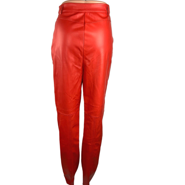 Missguided Red Contrast Stitch Faux Leather High Rise Trouser Ankle Pants 6 Tall