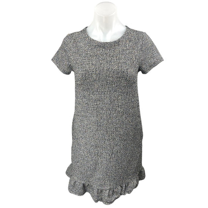 Ann Taylor LOFT Gray Short Sleeve Crew Neck Ruffle Mini Shift Dress Size XS