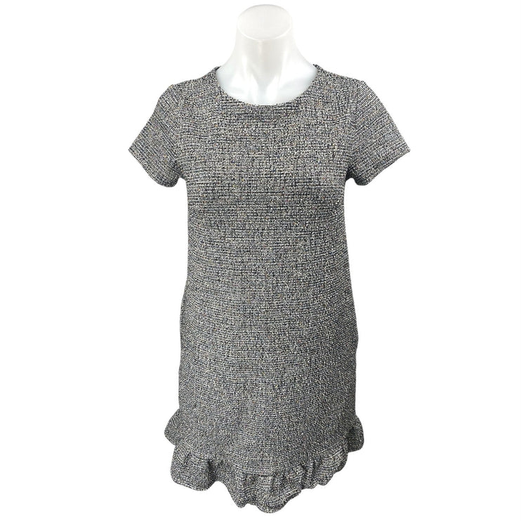 Ann Taylor LOFT Gray Short Sleeve Crew Neck Ruffle Mini Shift Dress Size XS