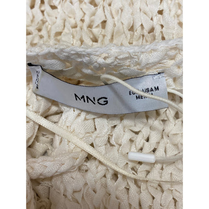 MNG Mango Bow Closure Cream Open Knit Crochet Cap Sleeve Cardigan Blouse Top M
