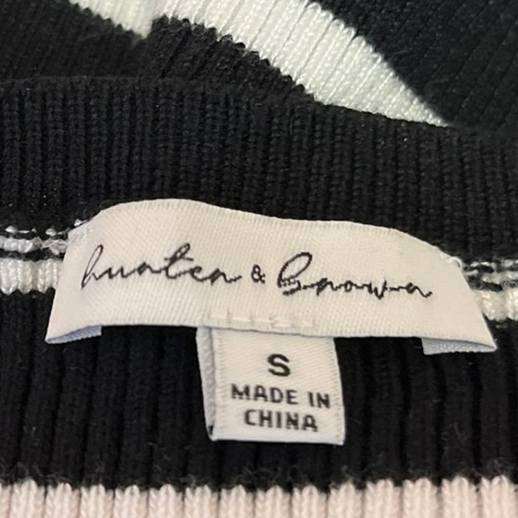 Hunter & Brown Black White Striped Rib Knit Sleeveless Racerback Crop Tank Top S