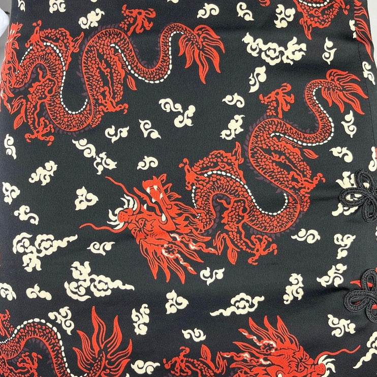 ZARA Women's Multi Chinese Dragon Print Silky Satin Slip Straight Mini Skirt XS