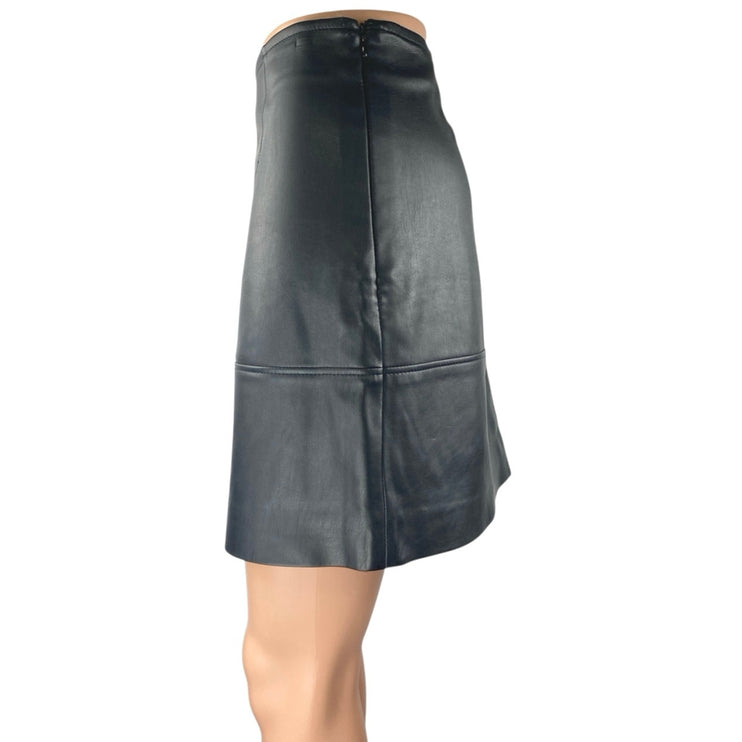 H&M Black Faux Leather Vegan High Waisted Biker Moto A Line Mini Skirt Size 8