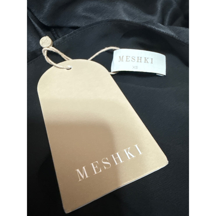 NEW Meshki Black Silk Satin One Shoulder Sleeveless Tie Waist Maxi Dress Size S