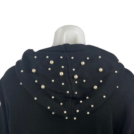 Elan Women's Black Pearl Beaded Long Sleeve Hoodie Hooded Sweatshirt Top SIze M