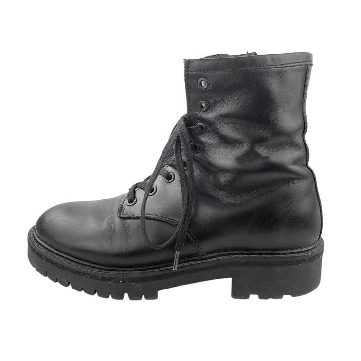 Thursday Women's Black Leather Lace Up Side Zip Chelsea Ankle Combat Boots Sz 6