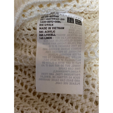 Uniqlo Women's Cream Linen Open Knit Crochet Crew Neck Long Sleeve Sweater Top M