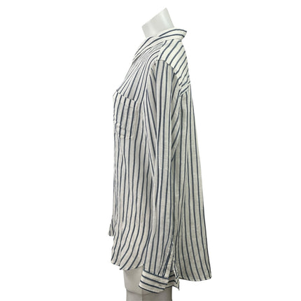 Lucky Brand Womens White Black Striped Long Sleeve Button Down Tunic Shirt Top L