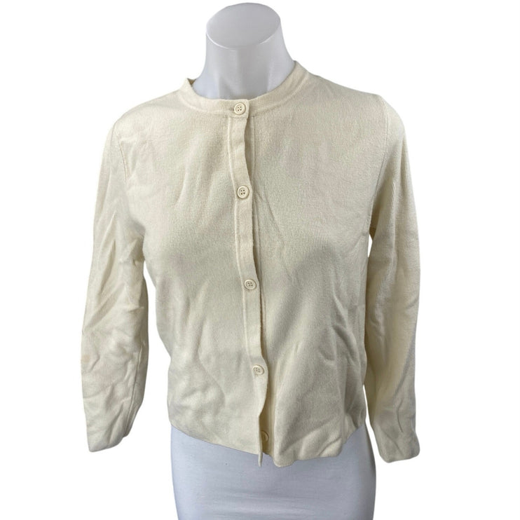 Zara Women's Cream Long Sleeve Knit Crew Neck Button Up Cardigan Sweater Size M