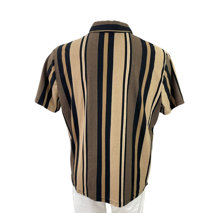 Express Mens Brown Striped Colorblock Short Sleeve Button Down Shirt Top Size XL