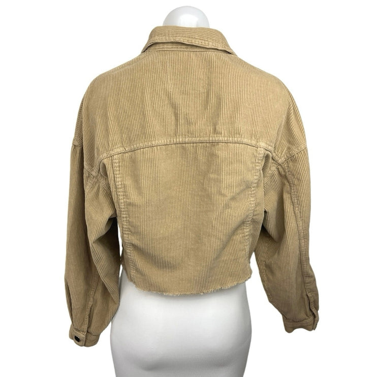 Zara Trf Collection Women's Tan Long Sleeve Button Up Cropped Corduroy Jacket XS