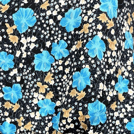 Ann Taylor Black Blue Floral Print Blouson Mock Neck Puff Sleeve Midi Dress Sz 6