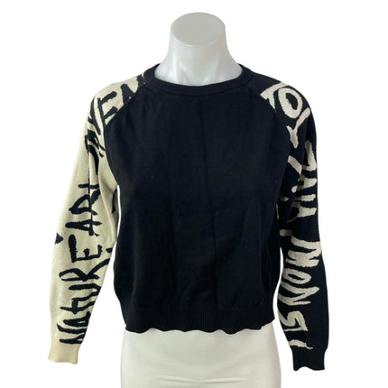 Desigual Women's Black Colorblock Crew Neck Long Sleeve Cropped Sweater Top XS