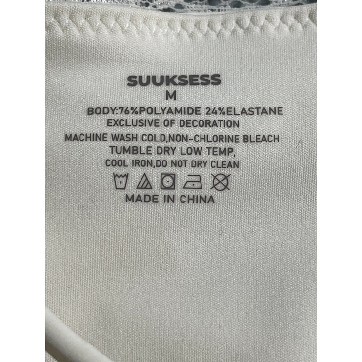 Suuksess Women's Cream Lace Trim Thong Cami Camisole Tank Bodysuit Top Size M