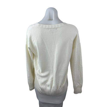 Banana Republic Women's White Crew Neck Long Sleeve Sweatshirt Sweater Top Sz M