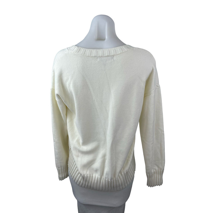 Banana Republic Women's White Crew Neck Long Sleeve Sweatshirt Sweater Top Sz M