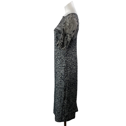 Teri Jon by Rickie Freeman Gray Short Sleeves Lace Tweed Midi Sheath Dress Sz 8