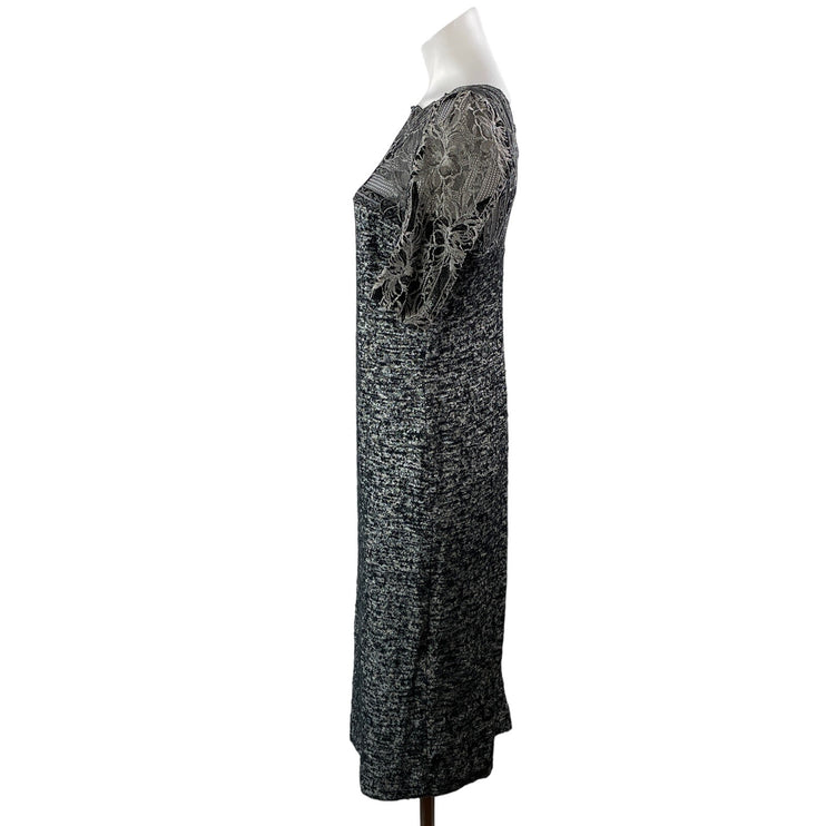 Teri Jon by Rickie Freeman Gray Short Sleeves Lace Tweed Midi Sheath Dress Sz 8