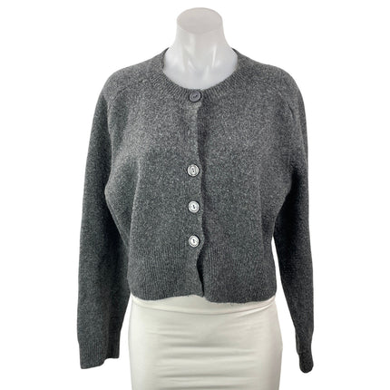 Zara Womens Dark Gray Crew Neck Cropped Long Sleeve Button Up Cardigan Sweater M