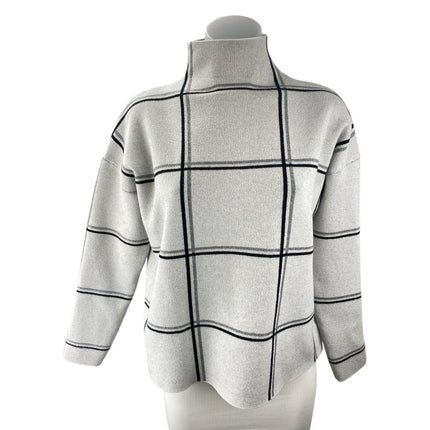 Tahari Women's White Windowpane Plaid Mock Neck Long Sleeve Sweater Top Size M