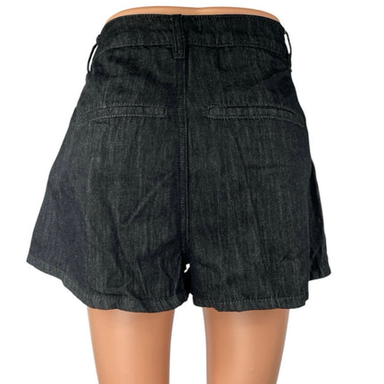 Weworewhat Women's Black High Waisted Pleated Wide Leg Denim Jean Shorts Sz 25