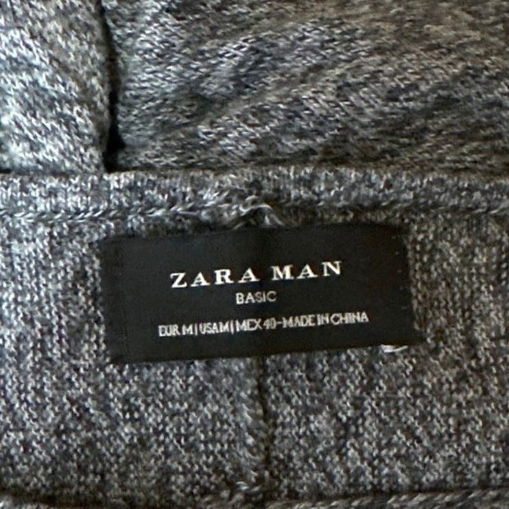 Zara Men's Black Heather Long Sleeve Crew Neck Basic T Shirt Tee Top Size M