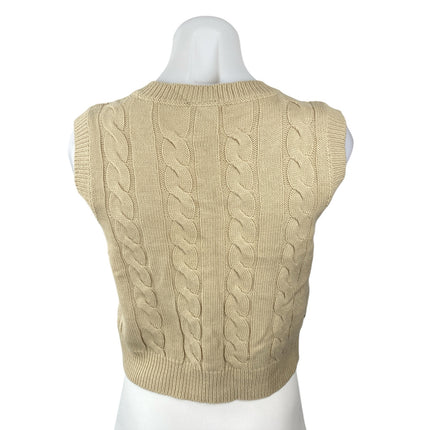 Iets Frans Women's Tan Beige Khaki Cable Knit V Neck Tank Sweater Vest Top M