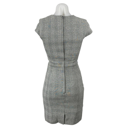 H&M Women's Gray Plaid Short Cap Sleeve Crew Zip Slit Mini Bodycon Dress Size 0