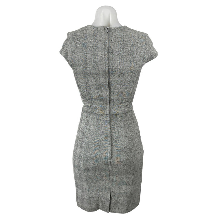 H&M Women's Gray Plaid Short Cap Sleeve Crew Zip Slit Mini Bodycon Dress Size 0