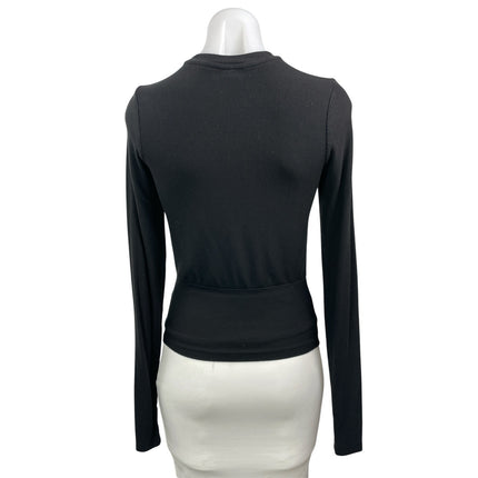 PE Nation Women's Black Ribbed Knit Crew Neck Long Sleeve T Shirt Tee Top Size S