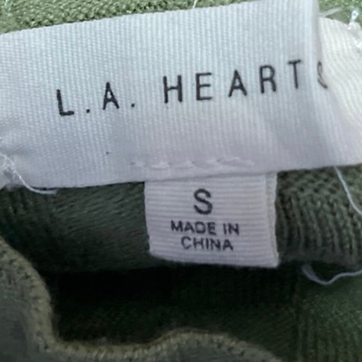 L.A. Heart Green Checker Stitch Mock Neck Long Sleeve Cropped Sweater Top Size S