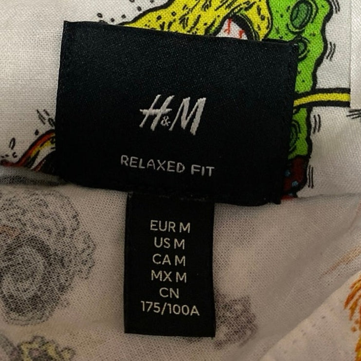 H&M Men's Multicolor Spongebob Print Short Sleeve Collar Button Down Shirt Top M