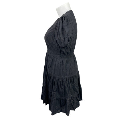 Zara Black Short Puff Sleeves Faux Wrap V-neck Tiered Fit & Flare Mini Dress XL